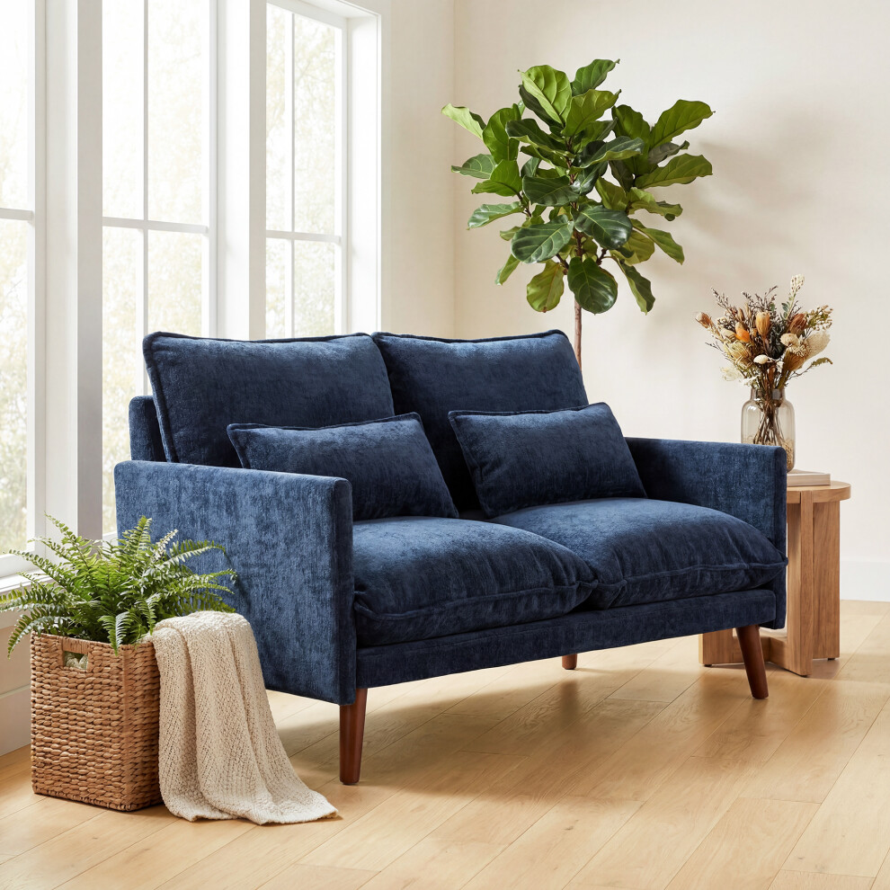 Homcom 2 Seater Sofa, Modern Loveseat With Spring Cushions, Wide Seat, Blue