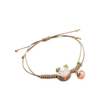 1pc Green Hand-knitted Cat Braided Bracelet Kitten Hand String for Friends Kids