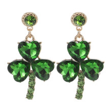 1 Pair St. Patrick's Day Green Shamrock Dangle Earrings for Women, Rhinestone Heart Leaf Drop Earrings Irish Holiday Jewelry