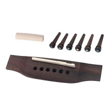 Rosewood Acoustic Guitar Bridge Set with 6 Wooden Bone Saddle Nut Parts 1G16 (Coffee)