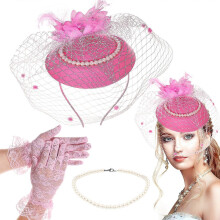 Fascinator Hat Necklace Gloves Set for Women Tea Party Prom Banquet