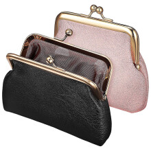 2 Pcs Small PU Leather Coin Bag Clasp Change Purse Portable Mini Travel Wallet for Women