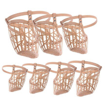 7Pcs Apricot Plastic Dog Muzzle Set with Adjustable PU Leather Strap Anti-Bite Pet Mouth Cover
