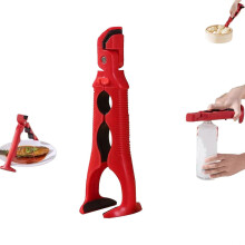 3 in 1 Hot Plate Gripper Anti Scald Bowl Holder with Heat Resistant Non Slip Handle, Built in Jar Opener and Lock, Red