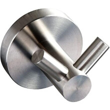 Toallero de acero inoxidable con dos ganchos para montaje en pared en baño y cocina.