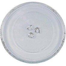 Piatto girevole in vetro per microonde, compatibile con modelli da 245 mm, diametro 24.5 cm, resistente al calore e lavabile in lavastoviglie.