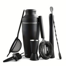 Juego de coctelería de 14 piezas en acero inoxidable negro mate, kit de herramientas de bar para coctelería profesional.