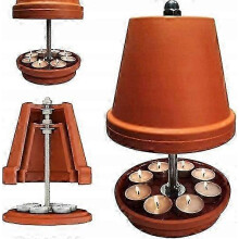 Forno riscaldante a lumini in ceramica e metallo, colore mattone, capacità 8-10 candele, doppio strato per accumulo di calore