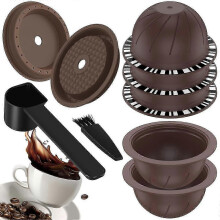 Capsule caffè riutilizzabili compatibili con macchine Nespresso Vertuo, 150 ml, 5 pezzi con coperchi silicone, cucchiaio e spazzolino