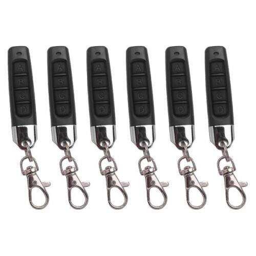Garage Door Remote Control 433MHz 6-Button, Compatible with Multi-Brand Fixed Code Systems, Black ABS Housing, 12V Battery Powered
