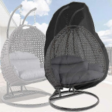 Double Egg-Shaped Hanging Chair Cover 420D Polyester PVC Coated Waterproof UV Resistant Dust Proof 91" x 80" Outdoor Wicker Garden Swing Cover