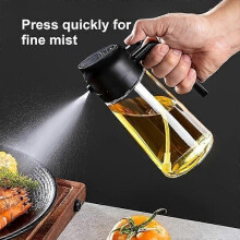 Dosatore per olio spray e versamento 2 in 1, bottiglia in vetro senza BPA da 470 ml per cucina