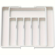 Organizador de cubiertos expandible, caja grande para utensilios de cocina con compartimentos ajustables para guardar en cajones.