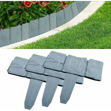 Garden Lawn Edging Border, 20-Pack Grey Plastic Cobblestone Style Fence with Integrated Ground Spikes