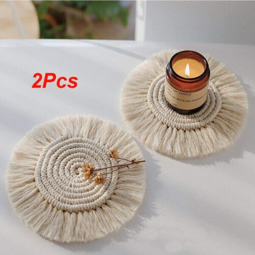 Handmade Macrame Coasters, Boho Table Mat Set of 2 for Cups and Small Items