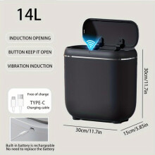 Smart Trash Can 14L with Hands-Free Opening & Charging for Kitchen Bathroom