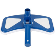 Cepillo de limpieza manual para piscinas de 12 pulgadas con cabezal giratorio, color azul y blanco.