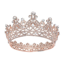 Fermaglio per capelli a forma di tiara con strass, corona in lega color oro rosa per decorazione di torte, fotografia, costumi per feste.