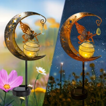 Elegant Solar-Powered Moon Fairy Lamp for Outdoor Garden Ambiance Durable Iron Design Creates Cozy Evening Atmosphere