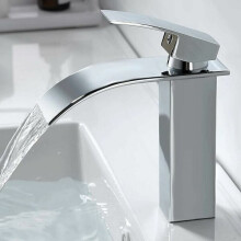 Rubinetto per lavabo da bagno, beccuccio a cascata ultrasottile con finitura cromata, anti-schizzo, costruzione in ottone H59