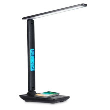 Lampa biurkowa LED z bezprzewodową ładowarką 10 W, regulowaną temperaturą barwową, wyświetlaczem temperatury i zegara