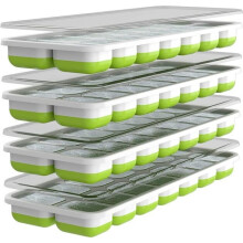 Bandeja flexible de silicona para cubitos de hielo, moldes de fácil desmolde, juego de 4 piezas con tapas con cierre.