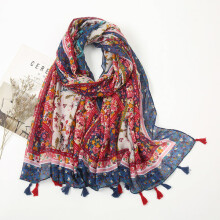 Cotton Viscose Scarf 180 x 90 cm, Printed Floral Design Light Shawl for Women