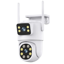 Cámara de seguridad exterior con detección de personas y seguimiento automático, audio bidireccional y conectividad WiFi.