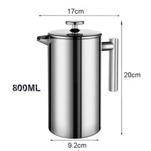 Cafetera de émbolo de acero inoxidable 304 de 1000 ml con doble pared aislante para café y té calientes.