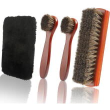 4-Piece Horsehair Shoe Brush Set for Leather & Synthetic Leather Shoe Care