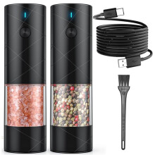 USB Rechargeable Electric Pepper Grinder and Salt Mill Set with Warm White LED Light, Adjustable Grind Settings