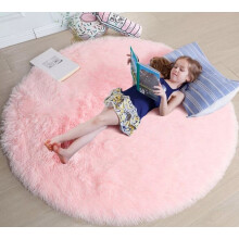 Round Rug, 1.2 Metres, Pink Fluffy Carpet, Non-Slip Backing for Children's Room