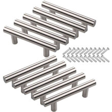 10 stuks kastdeurgrepen met een hartafstand van 64 mm, inclusief T-vormige, geborstelde, holle roestvrijstalen schroeven, voor keukenmeubels,