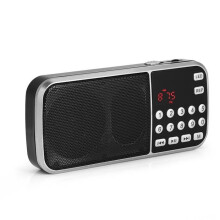 Mavis Laven draagbare USB-radio met oplaadfunctie, FM-radio, TF-kaartsleuf, MP3-muziekspeler met geheugenfunctie en zaklamp.
