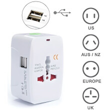 Internationale reisadapter met universele stekker en 2 USB-poorten (1A) 220V / 110V AC AU US EU
