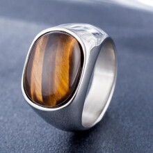 Zilver - voor 8 - Vintage tijgeroogring voor mannen en vrouwen, roestvrijstalen sieraad, ovaal