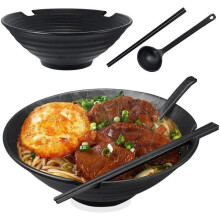 Set van 2 soepkommen met eetstokjes en lepels, grote Japanse kom voor ontbijtsoep, salade en noedels