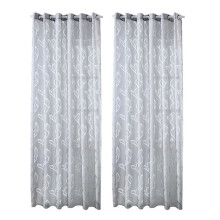 Grijze, transparante gordijnen van 100x250 cm met bladmotief. Elegante decoratie voor woonkamer, slaapkamer en eetkamer.