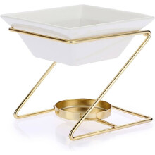 Decoratieve metalen etherische oliebrander, waxbrander met keramische kom, geurkaarsenhouder voor in huis