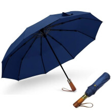 Automatische paraplu met houten handvat, sluit automatisch, beschermt tegen regen, zon, wind, duurzaam, enz. Blauw
