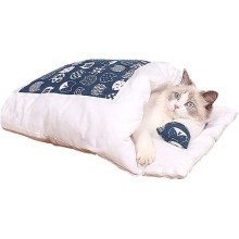 Kattenmand, kattenslaapzak, wasbaar en comfortabel kussen, kattenmand (S-45 * 30cm, marineblauw)