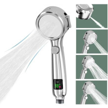 Douchekop met LED-temperatuurweergave, 4 douchestanden, pauzeknop en waterbesparende functie.