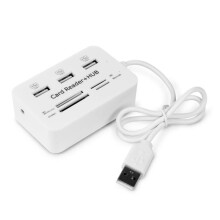 Multifunctionele geheugenkaartlezer + hub/splitter met 3 USB-poorten