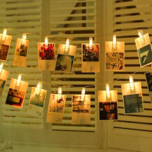 Batterijgevoede LED-lichtslinger met 20 fotoclips - 2 meter - warm wit - Binnendecoratie voor Kerst, Nieuwjaar, verjaardagen, bruiloften