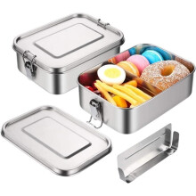 Roestvrijstalen bentobox, lekvrije lunchbox met uitneembaar compartiment, inhoud 800 ml, met sluitclip.