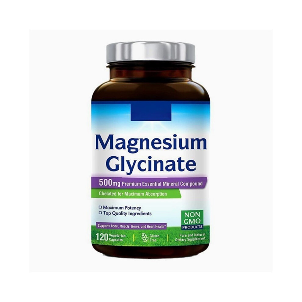 (2pcs) Magnesium Glycinate 500mg Supplement - High Absorption, Non Buffered, Non-GMO & No Gluten Vegan Nerve Health 120 Capsules