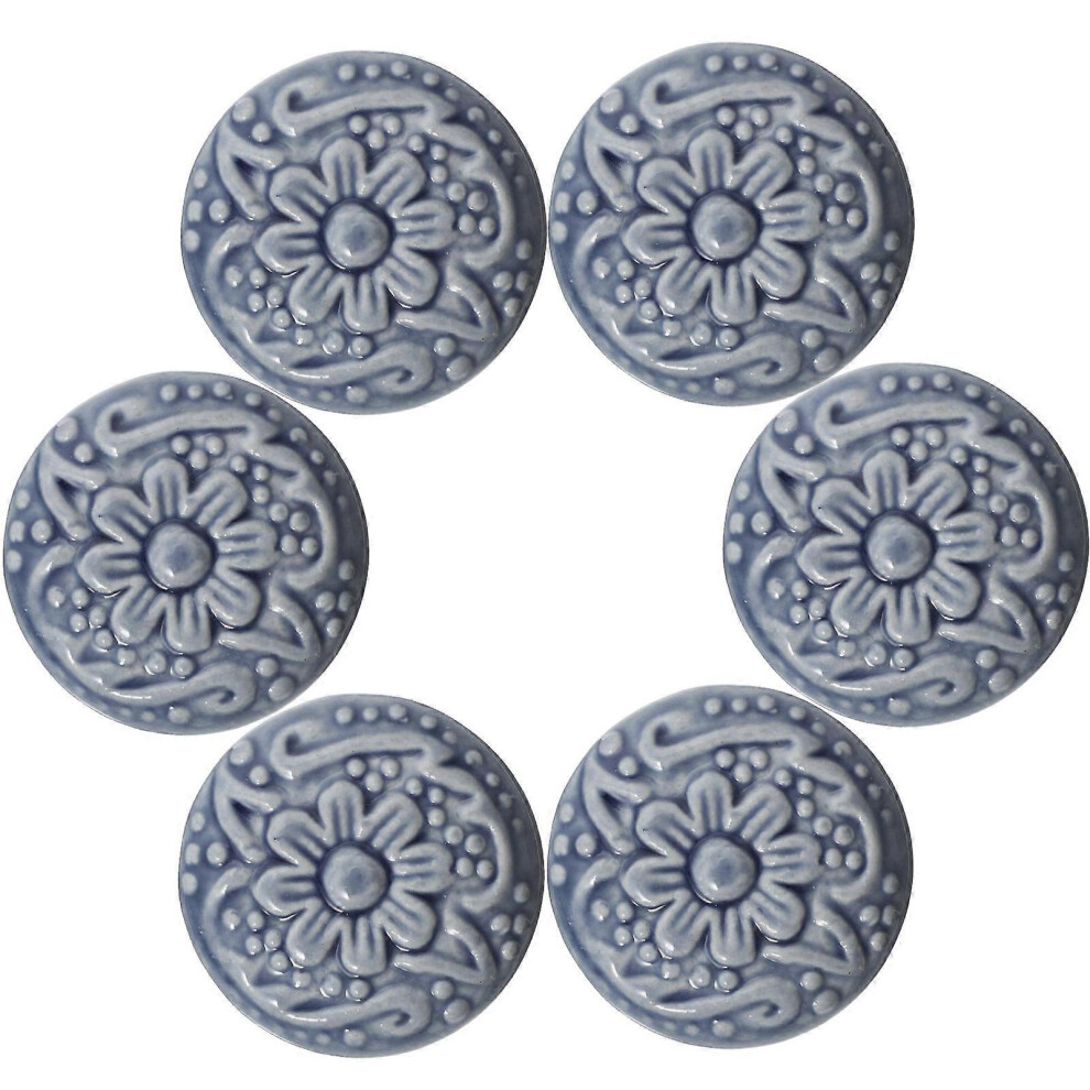 Ceramic Cabinet Knobs Blue 6 Pack 1.38 X 1.38 X 1.18 Inch Rust Resistant For Drawers Dressers Cupboards Kitchen Closet Doors 6966168168751