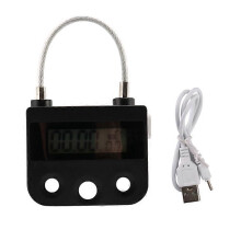 Electronic Timer Lock 99H Max Countdown USB Rechargeable 130KG Tensile Strength IP4 Waterproof Black for Household Use