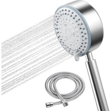 Pommeau de douche en acier inoxydable compatible avec les robinets standards, 5 jets, buses autonettoyantes, flexible de 1,5 mètre