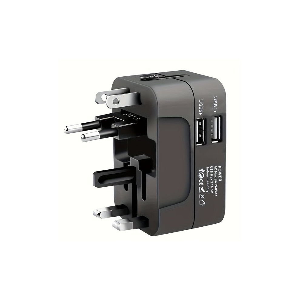 Compact Travel Adapter, Universal Wall Plug With Dual Usb Charging Ports For Worldwide Use 6966168182825